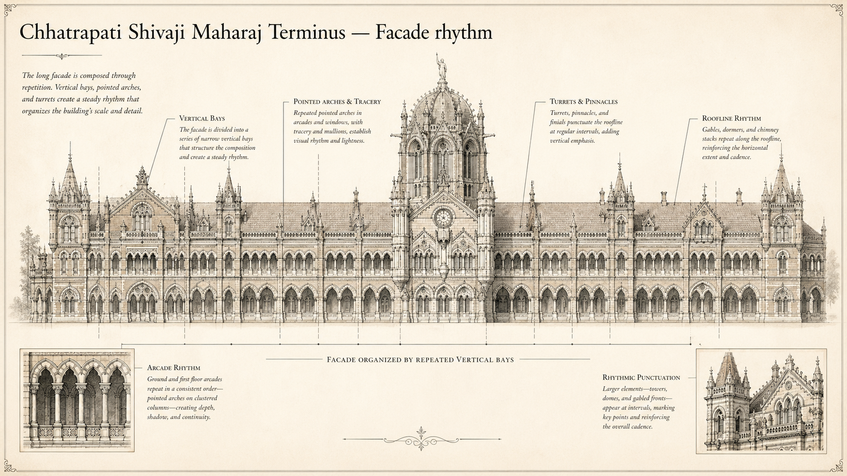 Chhatrapati Shivaji Maharaj Terminus deep diagram plate: Facade rhythm.