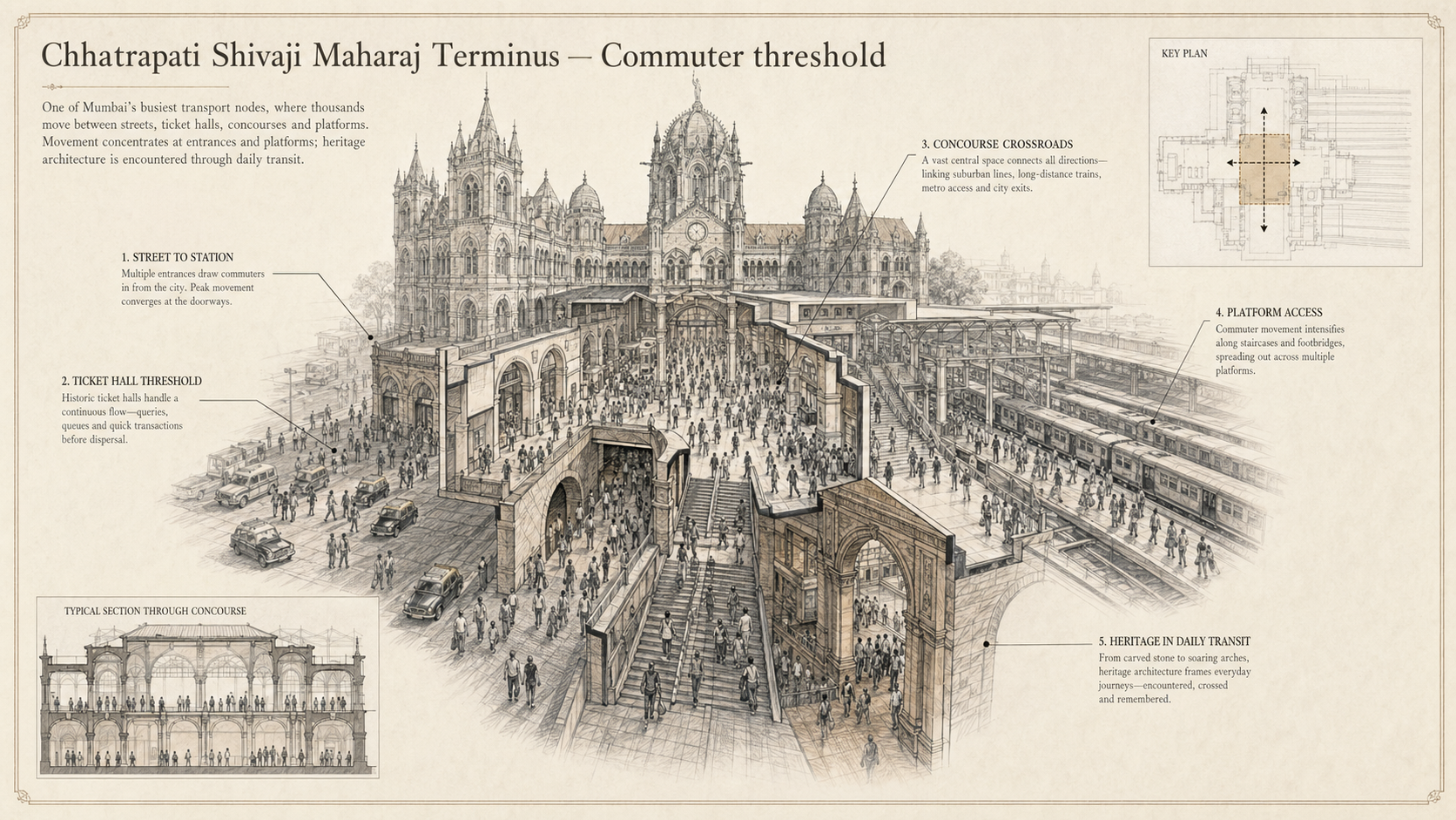 Chhatrapati Shivaji Maharaj Terminus deep diagram plate: Commuter threshold.