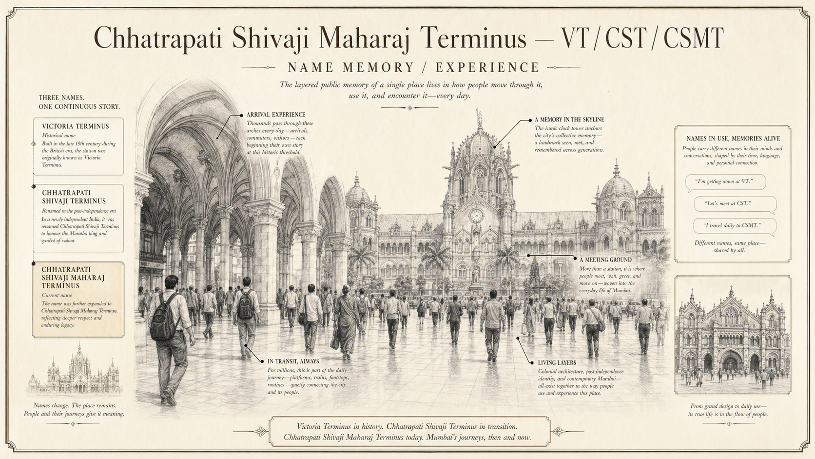 Chhatrapati Shivaji Maharaj Terminus deep diagram plate: VT / CST / CSMT name memory / Experience.