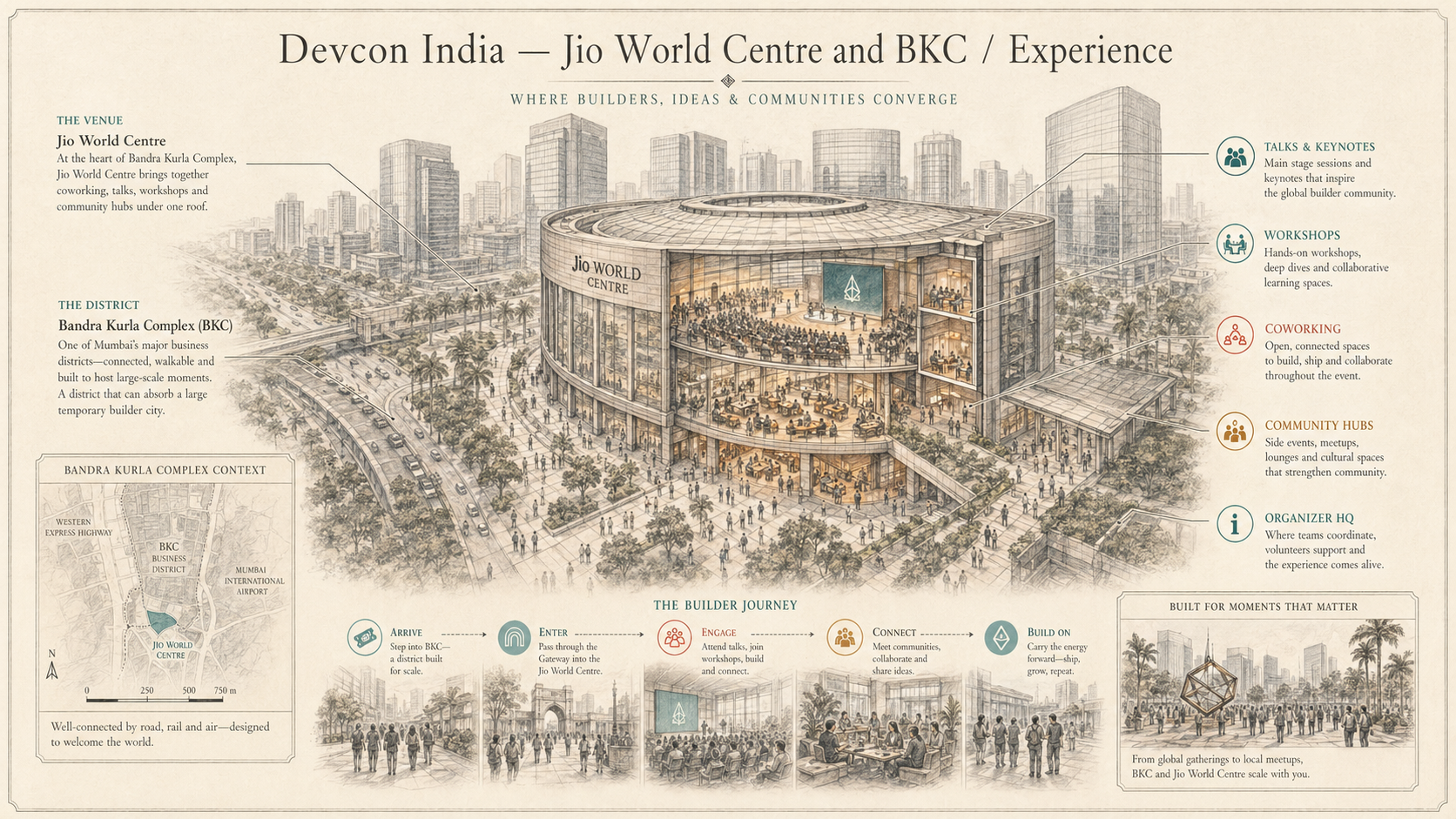 Devcon India deep diagram plate: Jio World Centre and BKC / Experience.