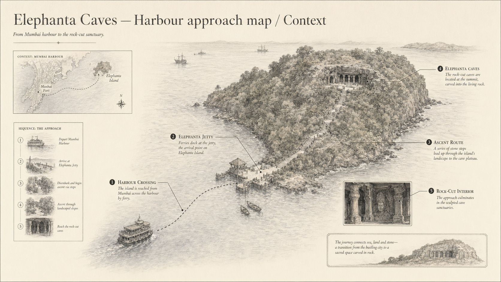 Elephanta Caves deep diagram plate: Harbour approach map / Context.