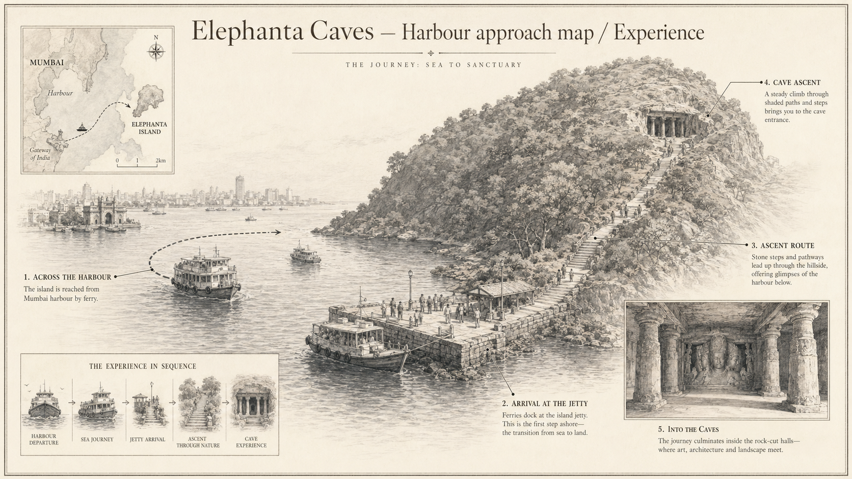 Elephanta Caves deep diagram plate: Harbour approach map / Experience.