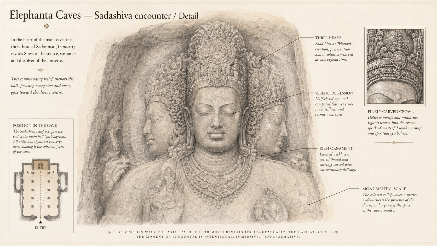 Elephanta Caves deep diagram plate: Sadashiva encounter / Detail.