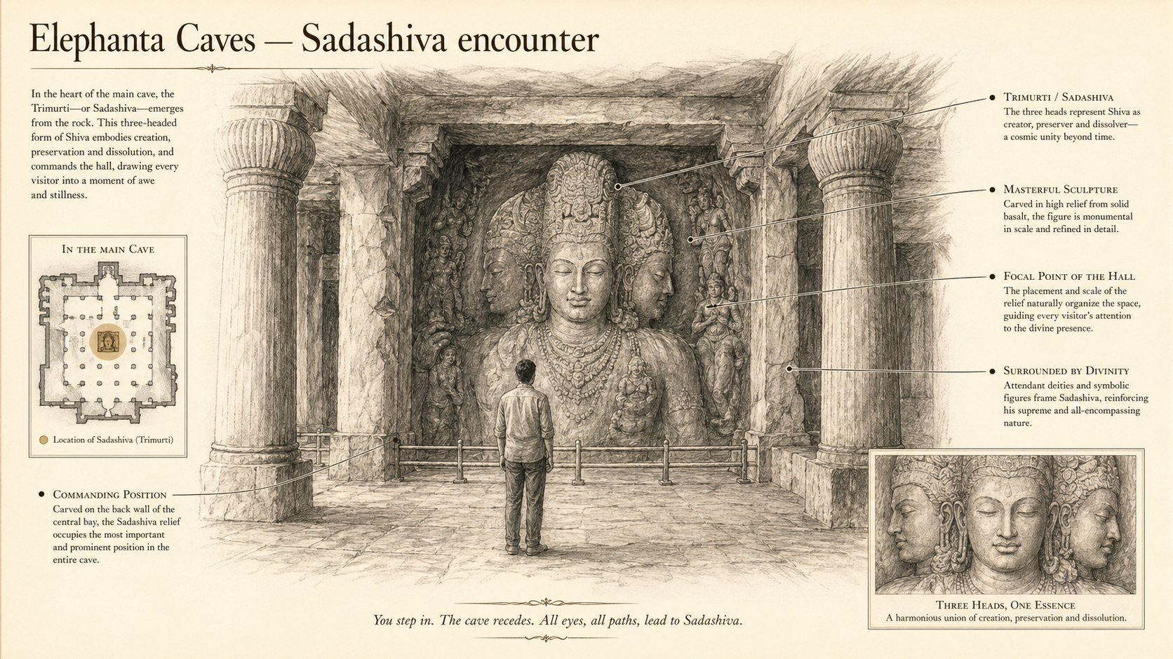 Elephanta Caves deep diagram plate: Sadashiva encounter.