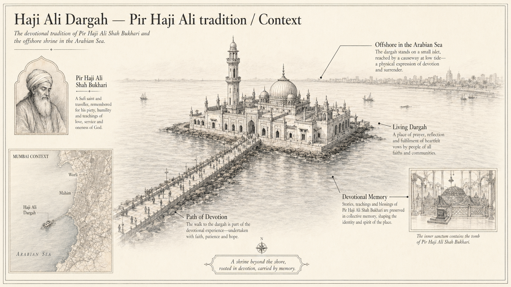 Haji Ali Dargah deep diagram plate: Pir Haji Ali tradition / Context.