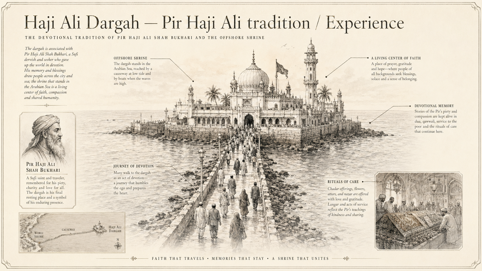 Haji Ali Dargah deep diagram plate: Pir Haji Ali tradition / Experience.