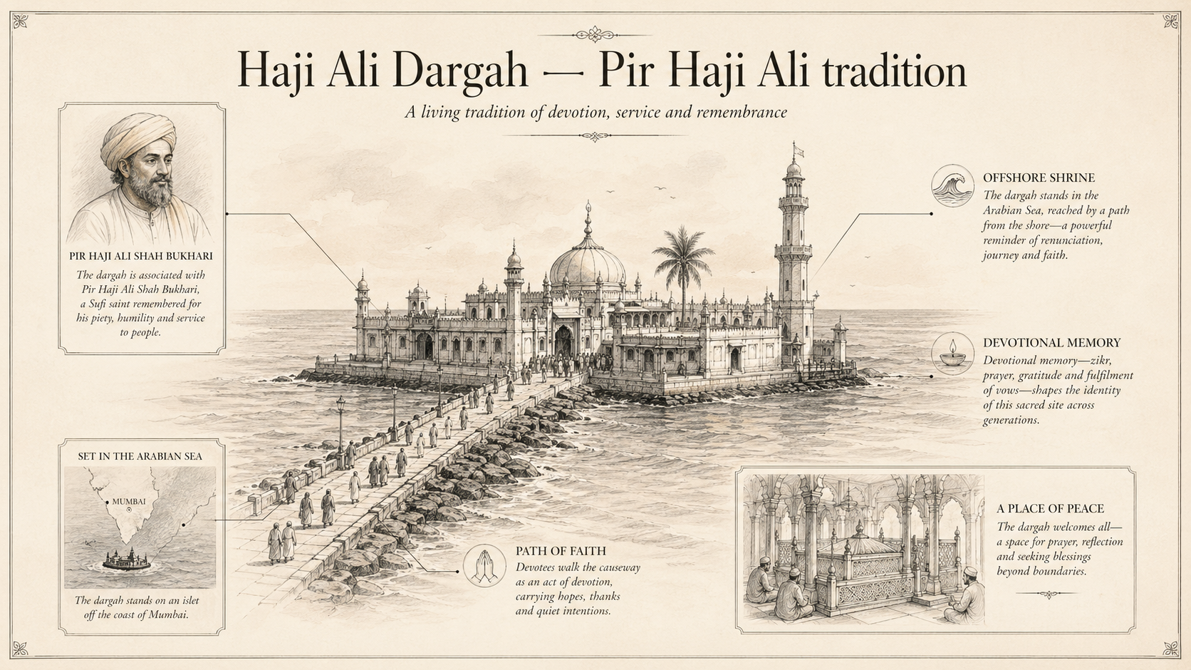 Haji Ali Dargah deep diagram plate: Pir Haji Ali tradition.