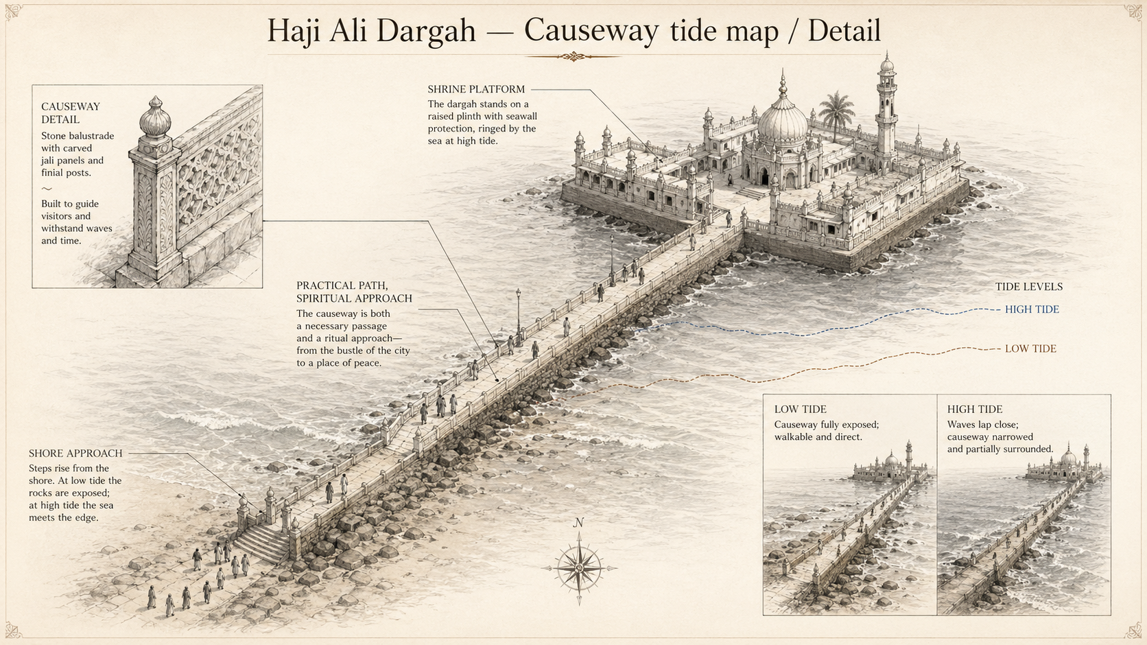 Haji Ali Dargah deep diagram plate: Causeway tide map / Detail.