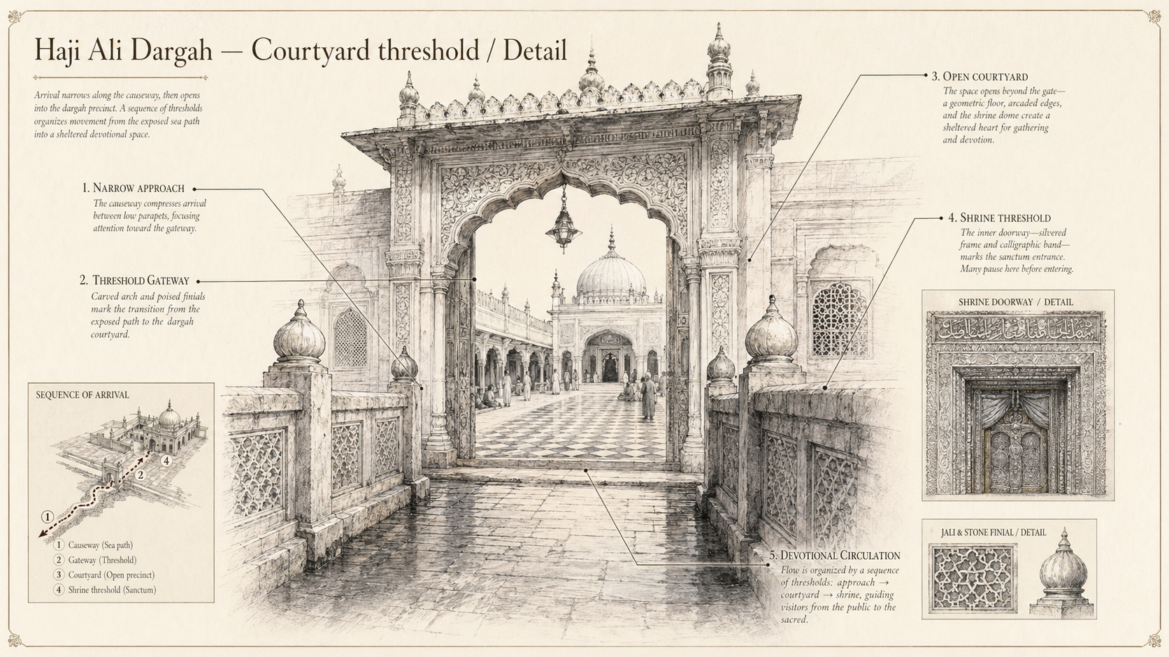 Haji Ali Dargah deep diagram plate: Courtyard threshold / Detail.