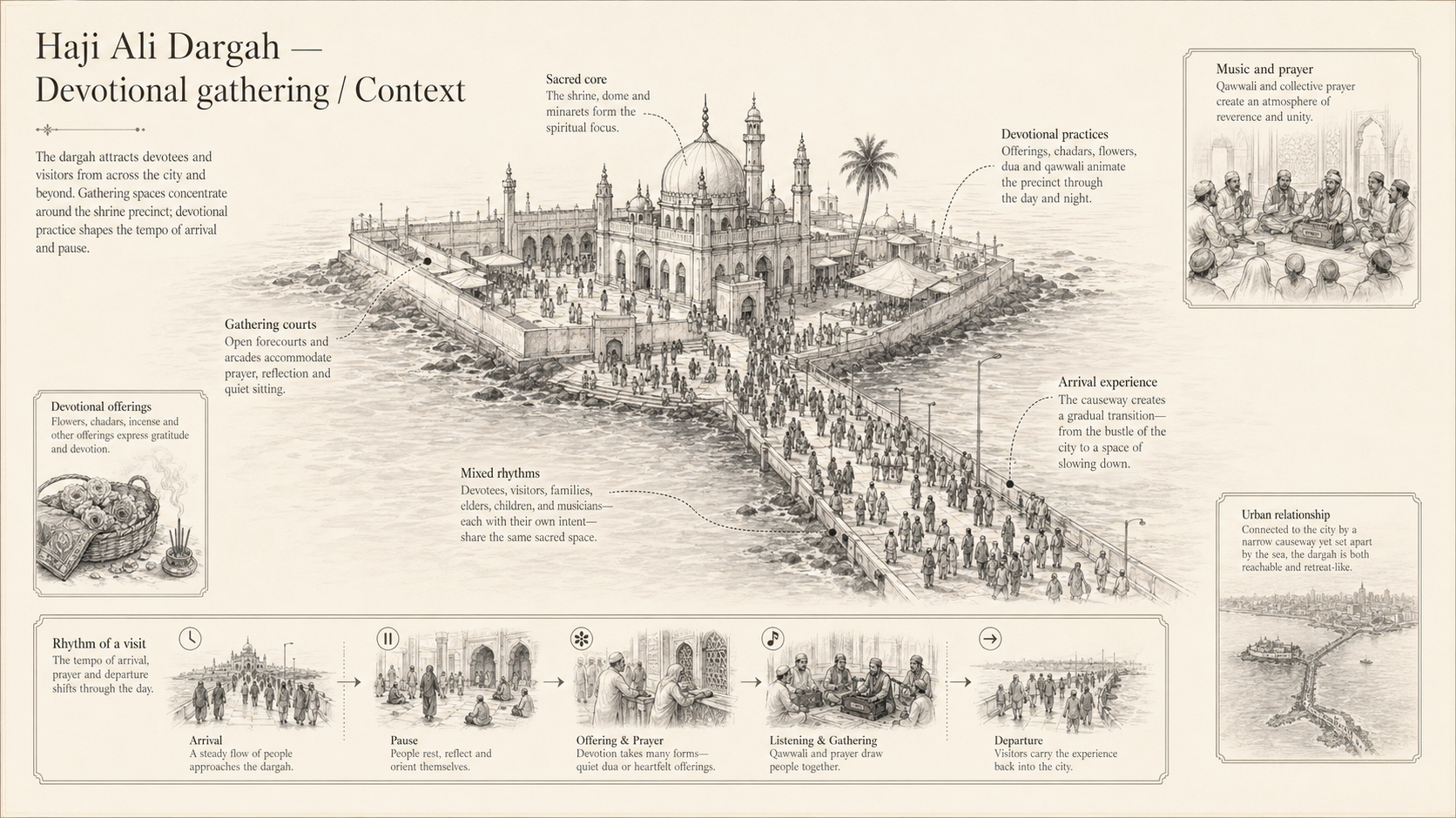 Haji Ali Dargah deep diagram plate: Devotional gathering / Context.