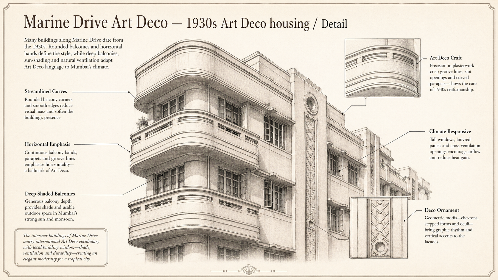 Marine Drive Art Deco deep diagram plate: 1930s Art Deco housing / Detail.
