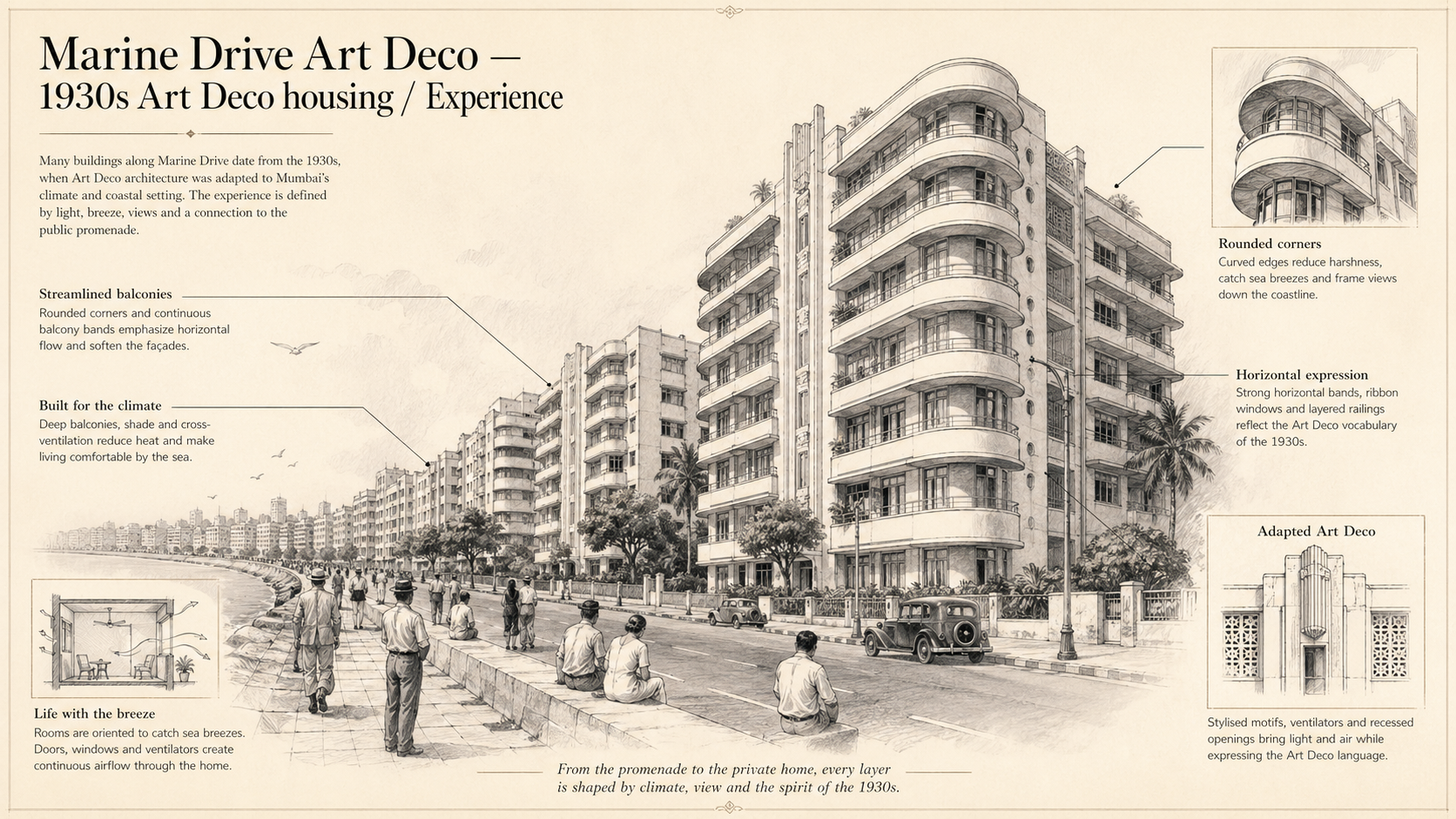 Marine Drive Art Deco deep diagram plate: 1930s Art Deco housing / Experience.